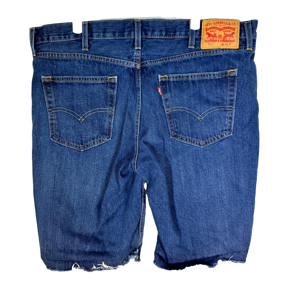 Levi's 511 Mens Cut-Off Shorts 40 Blue Denim Mid-Rise Zip Fly Flat Front